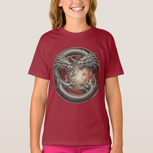 Camiseta Dragones Yin Yang - Equilibrio de poder y espíritu (Anverso)