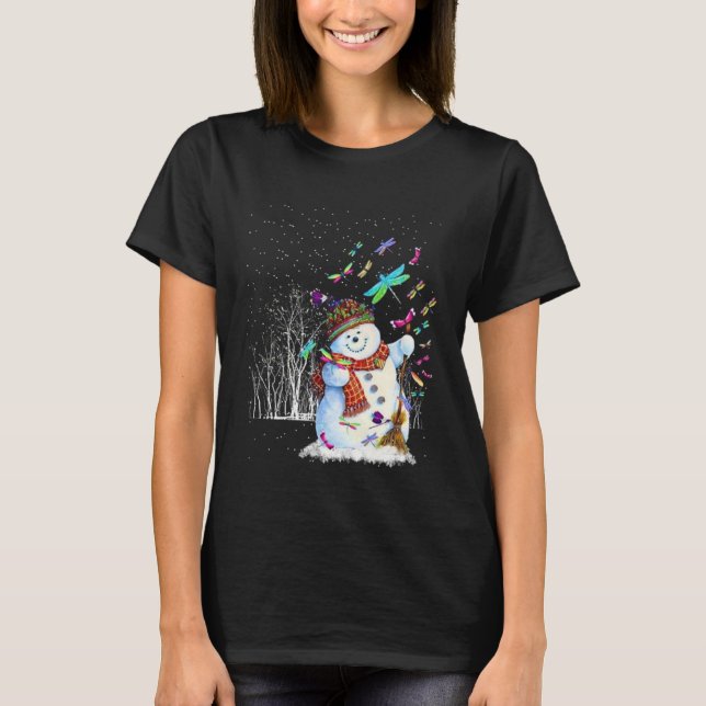 Camiseta Dragonflies Snowman Scarf Christmas Tree Forest Wi (Anverso)