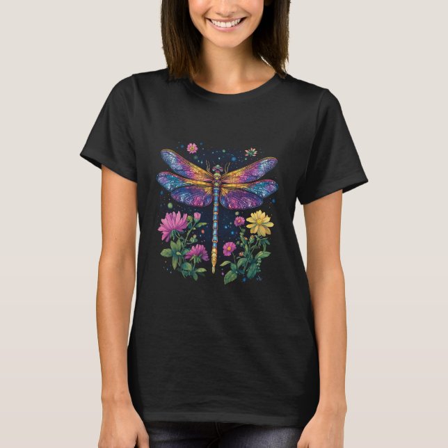 Camiseta Dragonfly colorido con flores (Anverso)