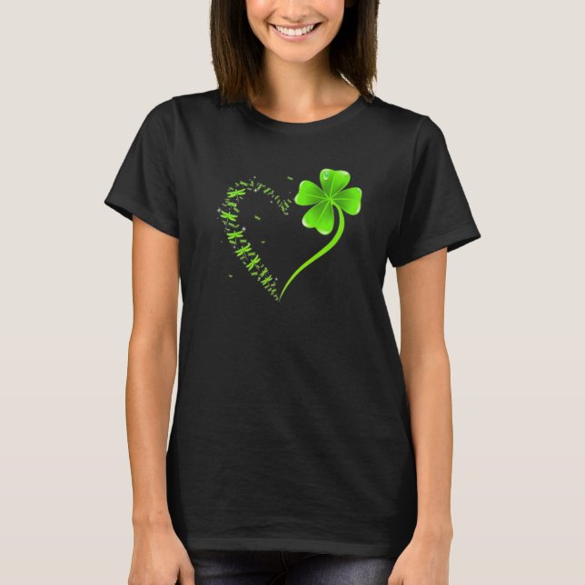 Camiseta Dragonfly heart Shamrock Heart Clover Happy St. Pa (Anverso)