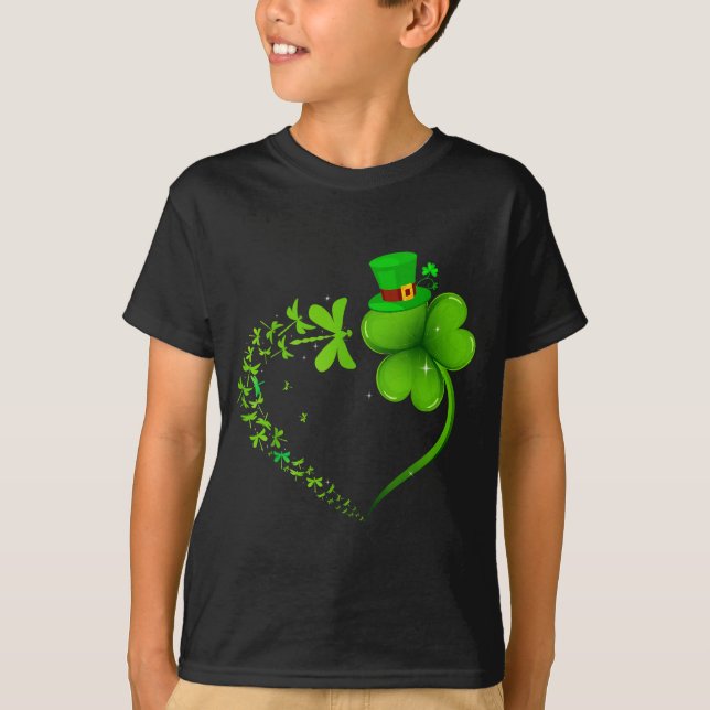 Camiseta Dragonfly Irish Shamrock Heart Happy St Patrick's  (Anverso)
