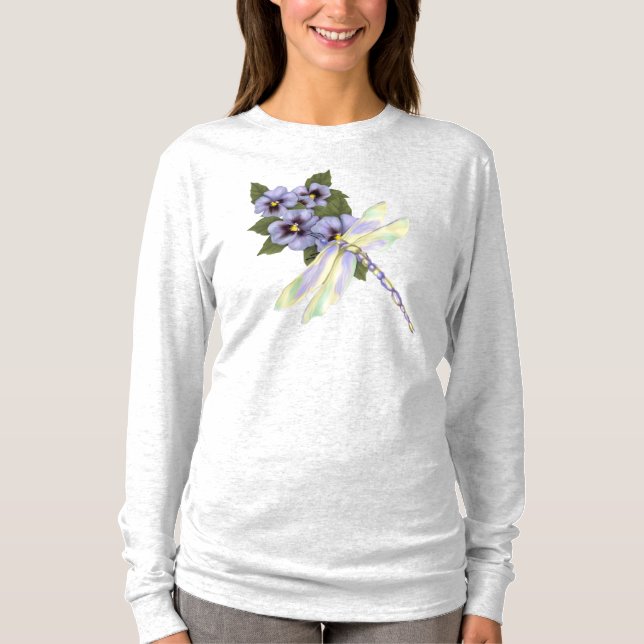 Camiseta Dragonfly y Pansies (Anverso)
