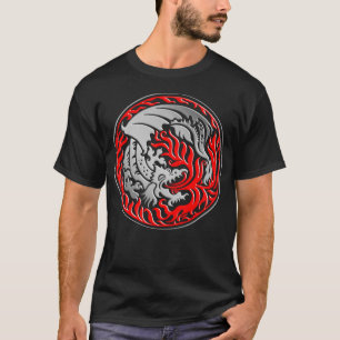 Camiseta Dragonround - Cromado con fuego rojo