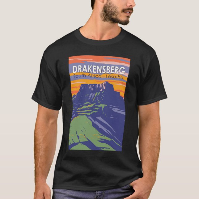 Camiseta Drakensberg Sudáfrica Lesoto Retro de arte de viaj (Anverso)