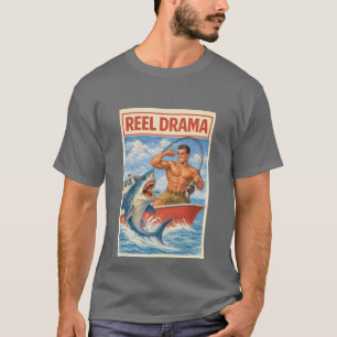 Camiseta Drama de Caña Pescador de Tiburones   Barco Retro 