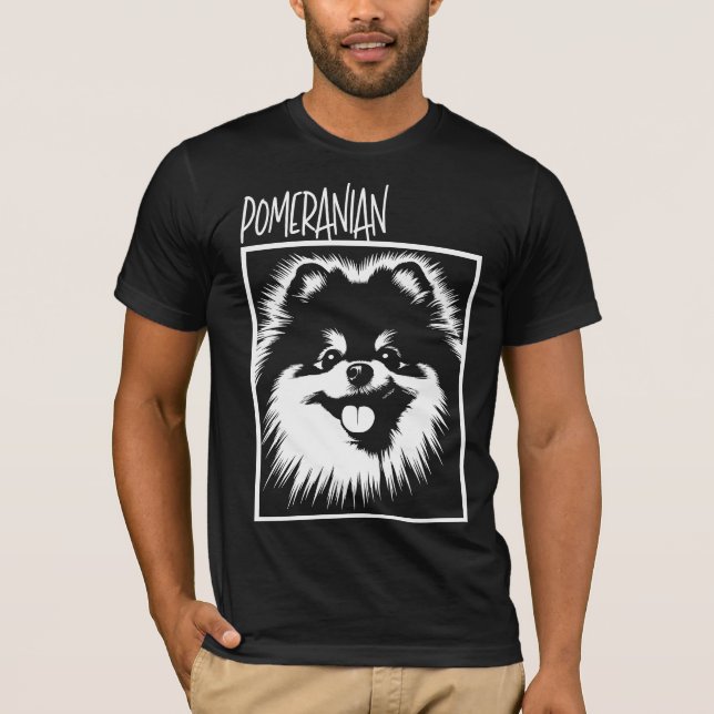 Camiseta Dramatic Pop Art Pomeranian White On Black (Anverso)