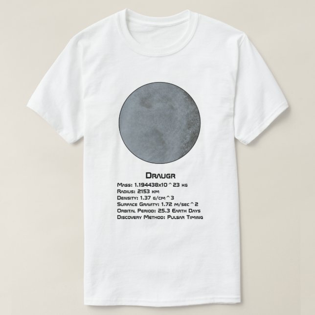 Camiseta Draugr (PSR B1257+12 b) Datos técnicos (Diseño del anverso)