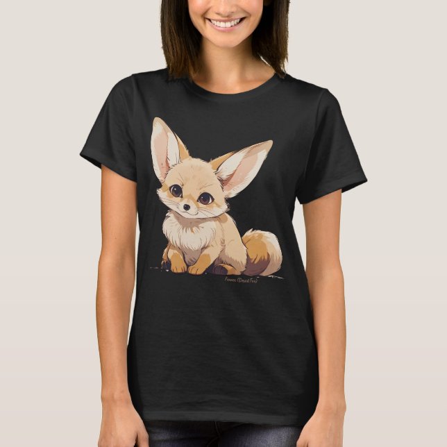 Camiseta Drawing of a Fennec, Desert Fox, in Cartoon style (Anverso)