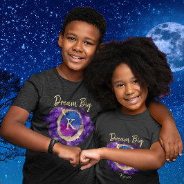 Camiseta Dream Big Space Galaxy Metallic Gold Monograma Nom