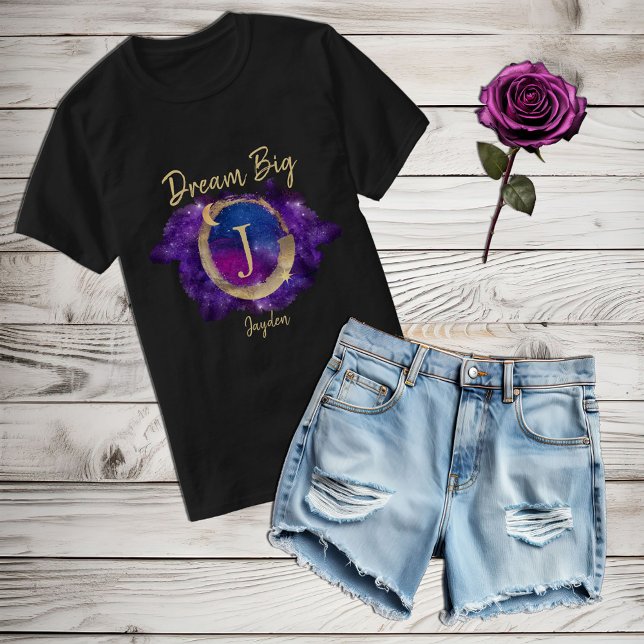 Camiseta Dream Big Space Galaxy Metallic Gold Monograma Nom (Subido por el creador)