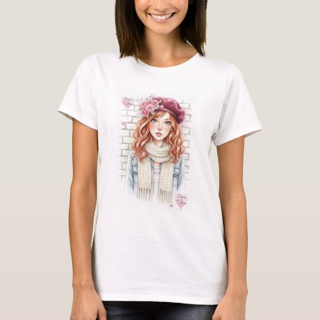 Camiseta Dream & Bloom Watercolor Girl Art Women's Fitted (Anverso)