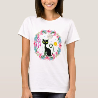 Camiseta Dream Catcher Moon Stars Sun Black Wiccan Cat