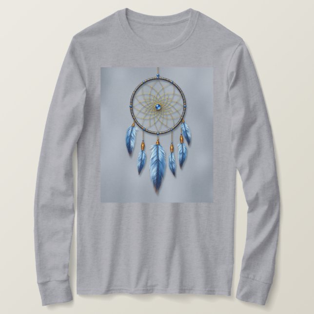 Camiseta Dreamcatcher Blue Lavender Feathers Metallic Gold (Anverso del diseño)
