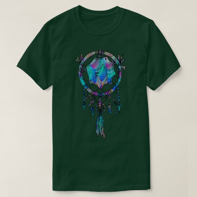 Camiseta Dreamcatcher Nativa Americana Psychedelic Wolf Gif (Diseño del anverso)