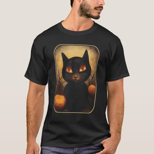Camiseta Dreamy Black Cat in Magic Pumpkin Forest (Anverso)