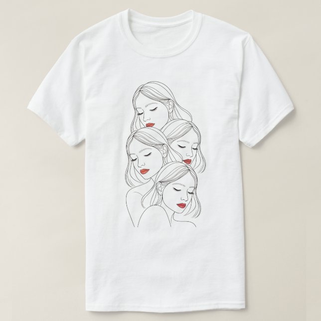 Camiseta Dreamy Female Faces Print, Closed Eyes, Calming (Diseño del anverso)