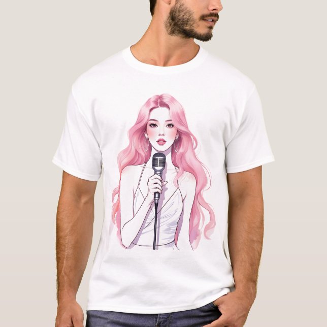 Camiseta Dreamy Pop Idol - Retrato de arte de línea Pastel (Anverso)