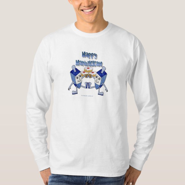 Camiseta Dreidels Bailarines de Janucá y Donas de Gelatina (Anverso)