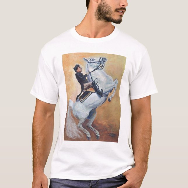 Camiseta Dressage blanco del semental y del jinete (Anverso)