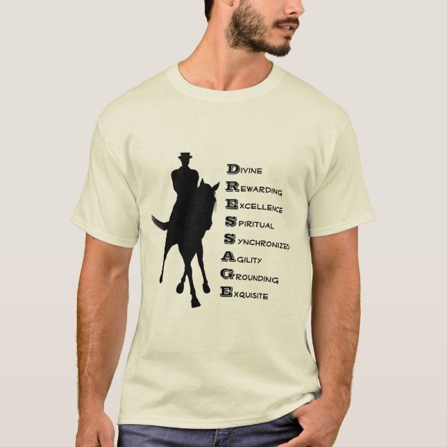 Camiseta Dressage es luz de silueta de caballo (Anverso)