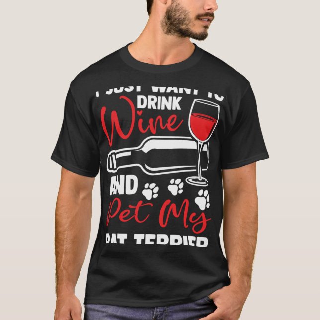 Camiseta Drink Wine and Pet My Rat Terrier Rattie Humor (Anverso)