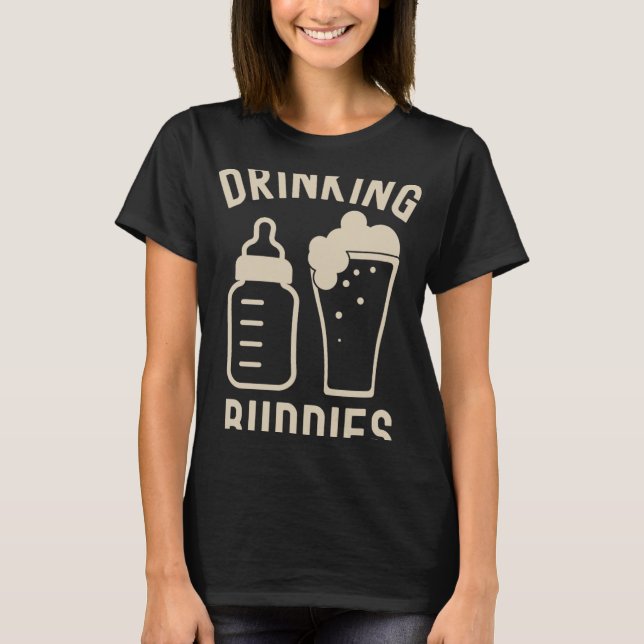 Camiseta Drinking Buddies Dad Grandpa New Baby Beer And Bot (Anverso)