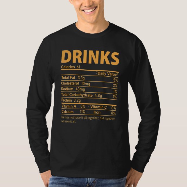 Camiseta Drinks Costume Funny Thanksgiving Food Nutrition F (Anverso)