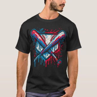 Camiseta Drip de béisbol americano Grafiti Pelota y Bate
