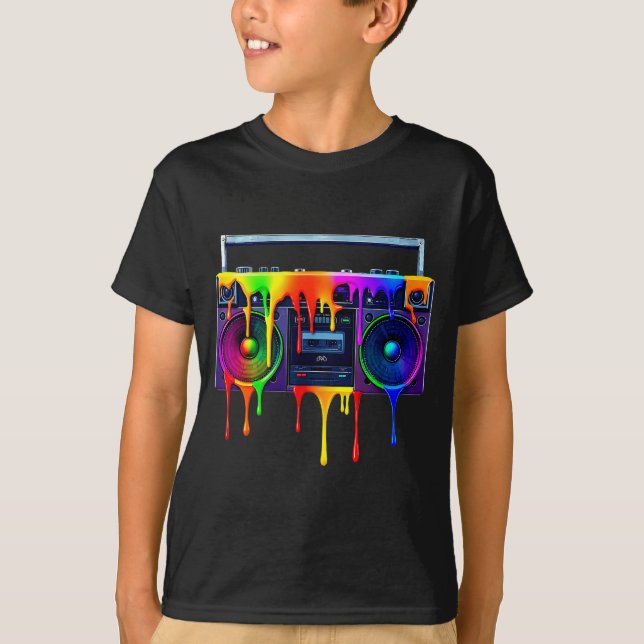 Camiseta Dripng Paint Boombox Funny Old School 80s Music Hi (Anverso)