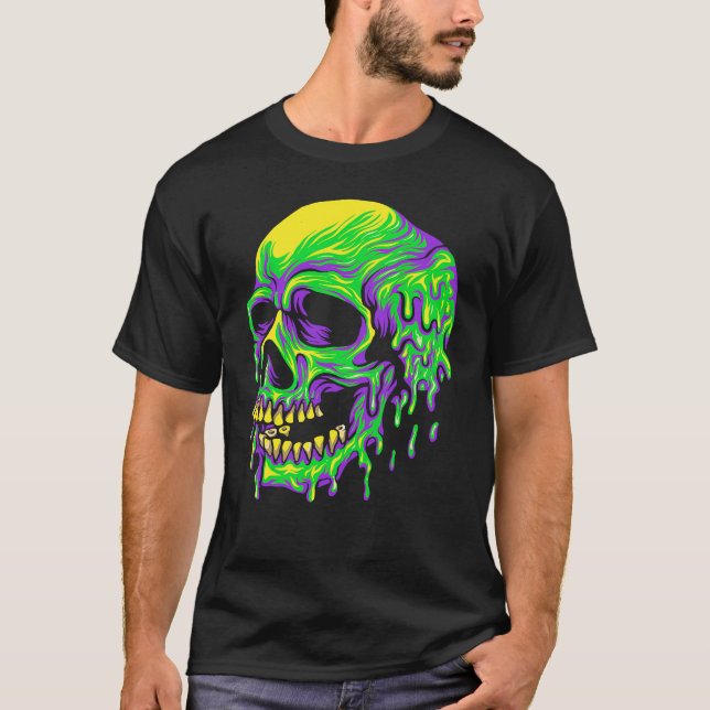 Camiseta Drippin Purple Green Skull Mardi Gras Carnival Ske (Anverso)