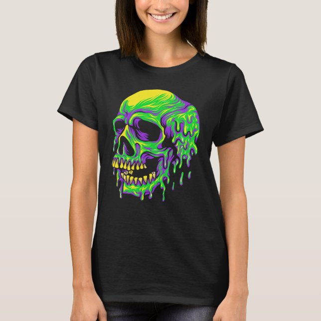 Camiseta Drippin Purple Green Skull Mardi Gras Carnival Ske (Anverso)