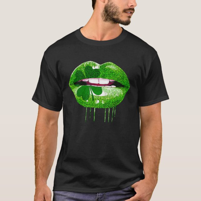 Camiseta Dripping Lips Shamrock Funny St Patrick's Day (Anverso)