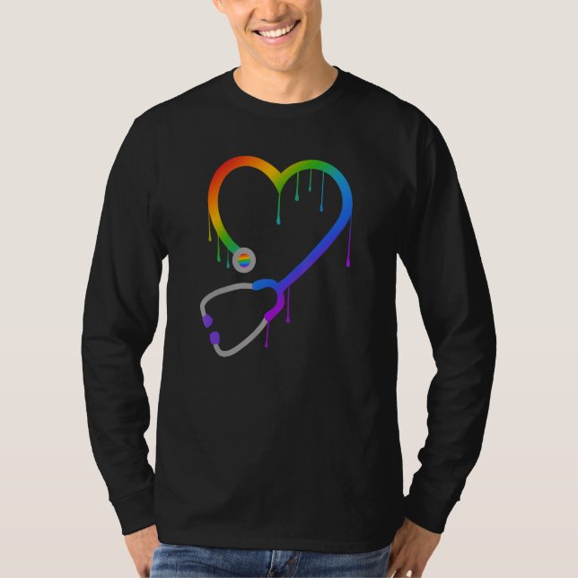 Camiseta Dripping Stethoscope Heart Nurse Doctor Rainbow LG (Anverso)