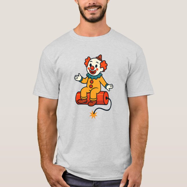 Camiseta Drôle de clown assis sur une dynamite fictive. (Anverso)