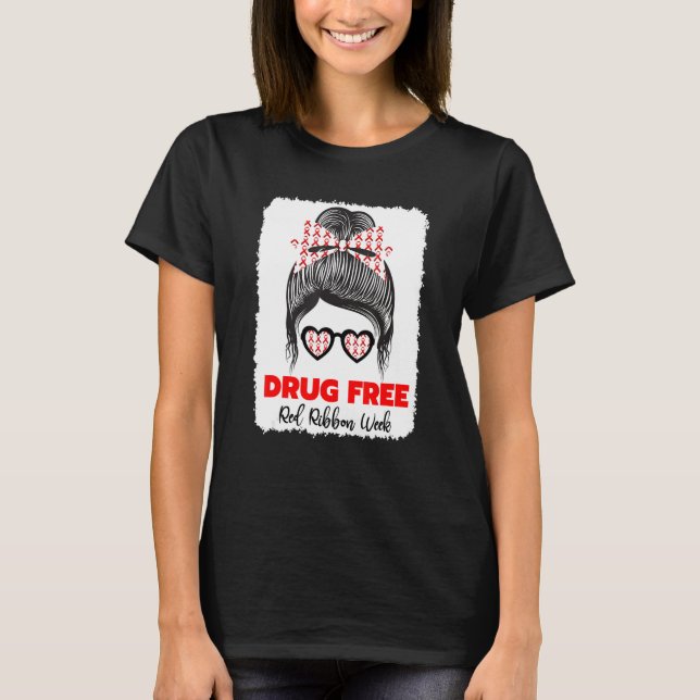 Camiseta Drug Free Red Ribbon Week Awareness Cute Bleached  (Anverso)