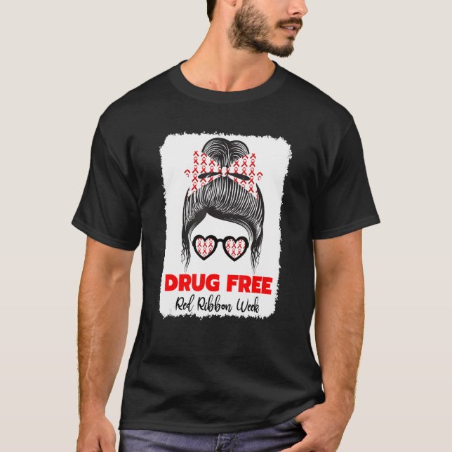 Camiseta Drug Free Red Ribbon Week Awareness Cute Bleached  (Anverso)