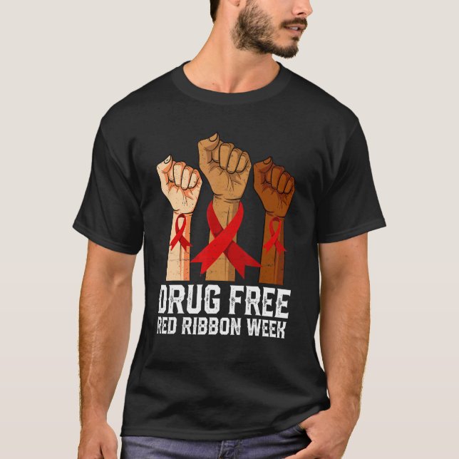 Camiseta Drug Free Red Ribbon Week Awareness Hand We Wear R (Anverso)