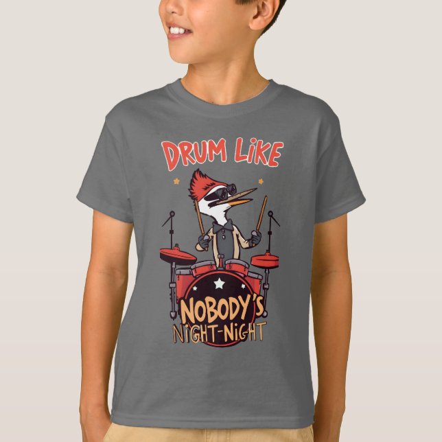 Camiseta Drum Like Nobody's Night-Night Cool Woodpecker Dru (Anverso)