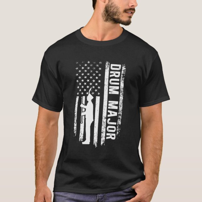 Camiseta Drum Mayor Bandera Americana Marcha Banda Drum Maj (Anverso)