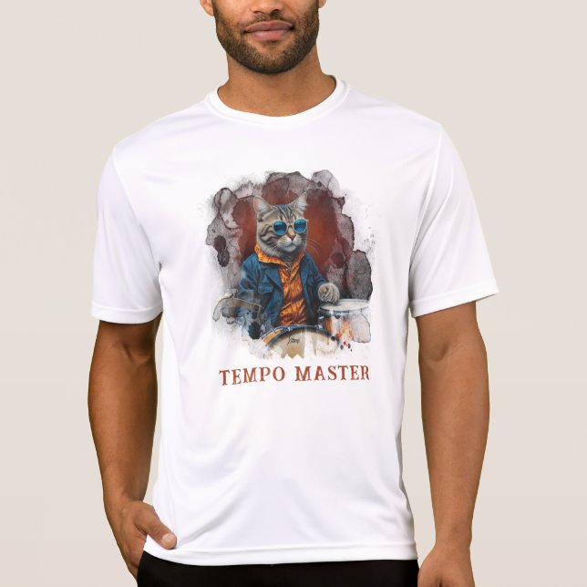 Camiseta *~* DRUMADOR de la Chaqueta del Gato del Percusion (Anverso)