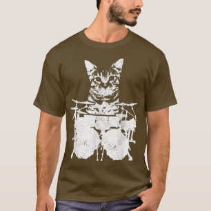 Camiseta Drummer Cat Funny Cute Kitten Rock & Roll Drumming