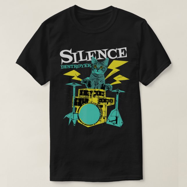 Camiseta Drummer Cat Silence Destroyer Funny Drums Drumming (Diseño del anverso)