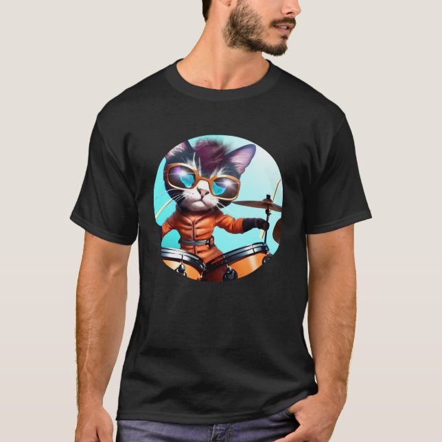Camiseta Drummer Cat with Drumset (Anverso)