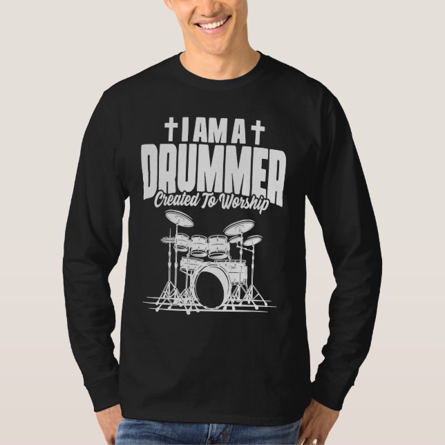 Camiseta Drummer Created to Worship Christian Faith (Anverso)