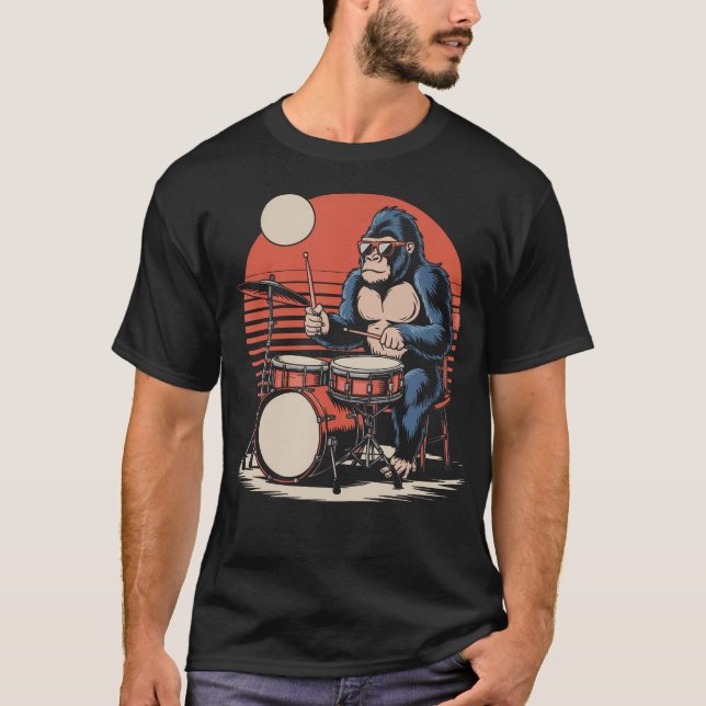 Camiseta Drummer Gorilla Playing Drums Cool Design For Men  (Anverso)