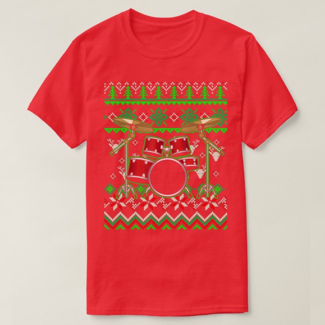 Camiseta Drummer Musical Instrument Ugly Christmas  (Diseño del anverso)