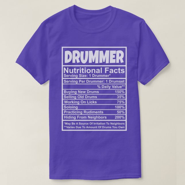 Camiseta DRUMMER Nutritional Facts  (Diseño del anverso)