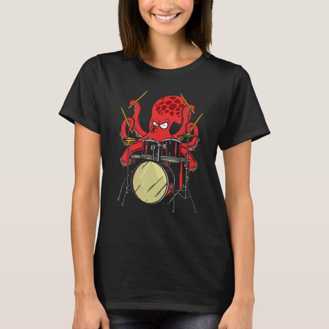 Camiseta Drummer Octopus Drumstick Playing Drum Sea Animal  (Anverso)