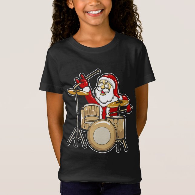 Camiseta Drummer Santa Funny Navidades Santa Jugando tambor (Anverso)