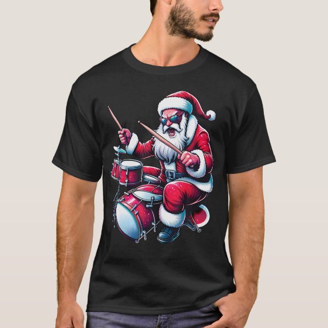Camiseta Drummer Santa Playing Drums Xmas Funny Christmas D (Anverso)